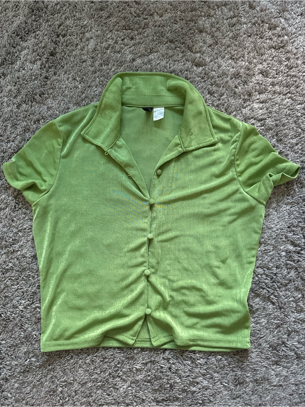 H&M Lime Green Short-Sleeve Button-Down Polo Top